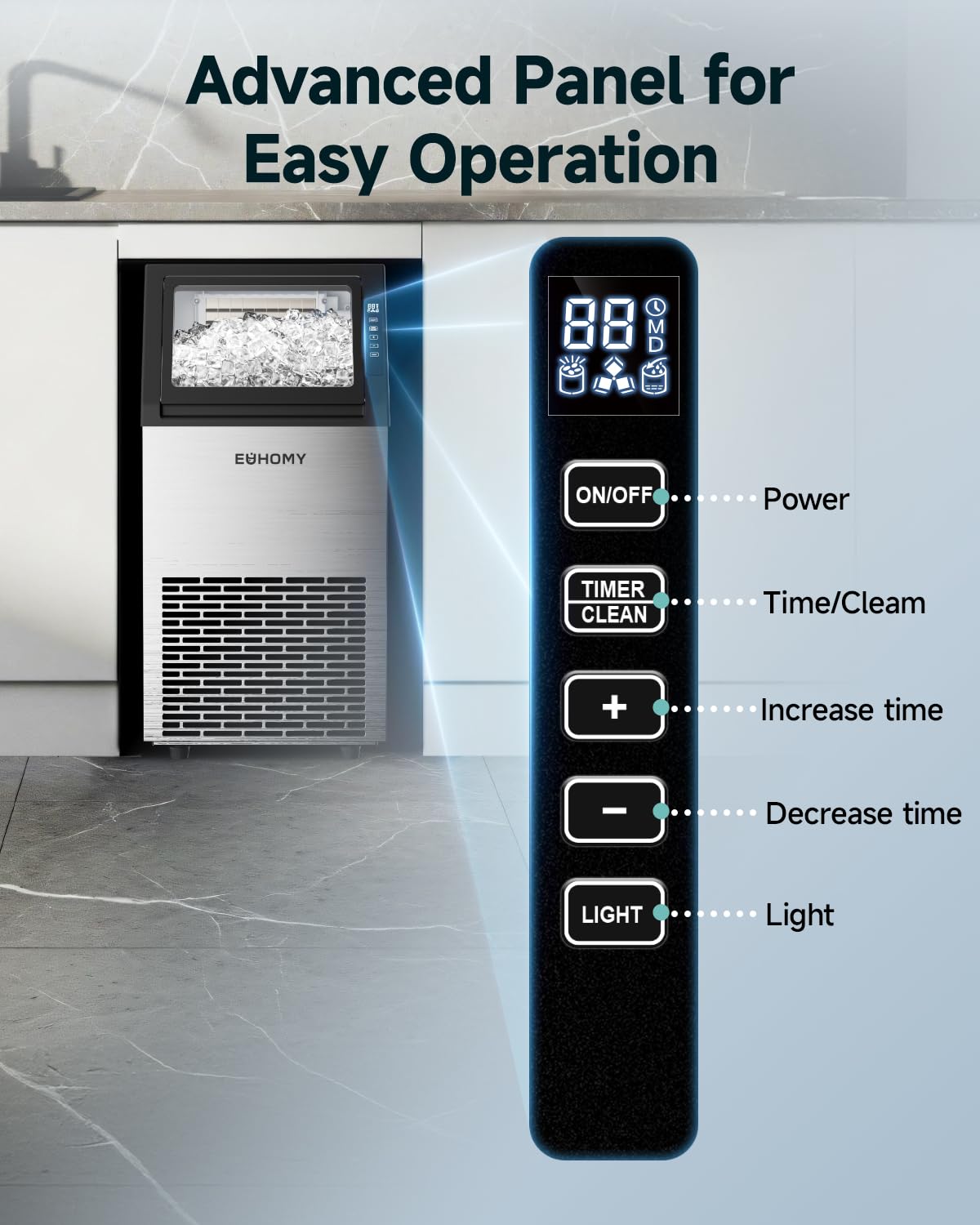 Commercial Ice Maker Machine,120lbs/24H Stainless Steel Under Counter Ice Machine with 33lbs Storage Bin, Freestanding Ice Maker for Home/Bar/Cafe/Restaurant