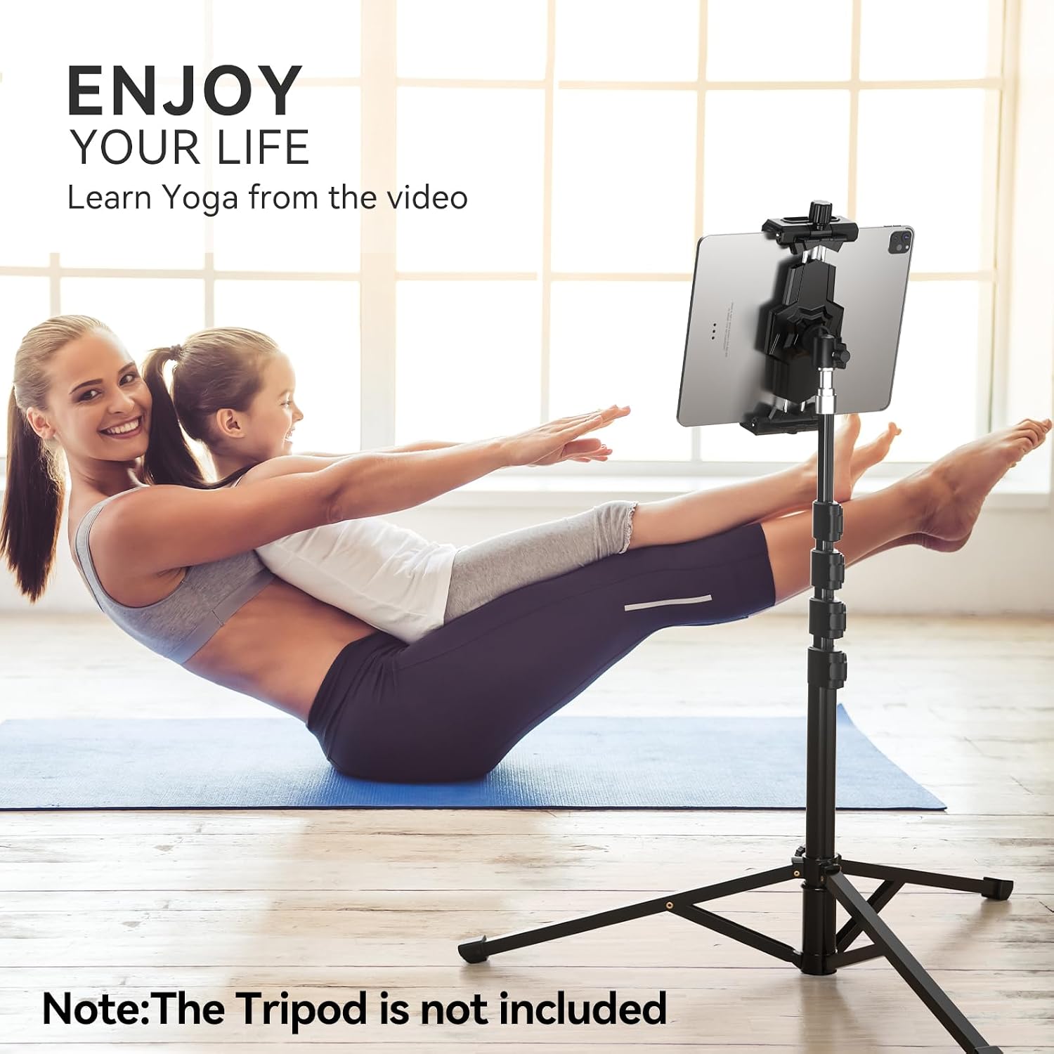 iPad and Phone Tripod Mount Adapter with Ball Head, iPad Holder for Tripod, 360 Rotatable Tablet Clamp Mount fits iPad Pro 12.9, Air Mini 3 4, Galaxy Tab, Surface Pro, Selfie Stick(5.3-10.6")
