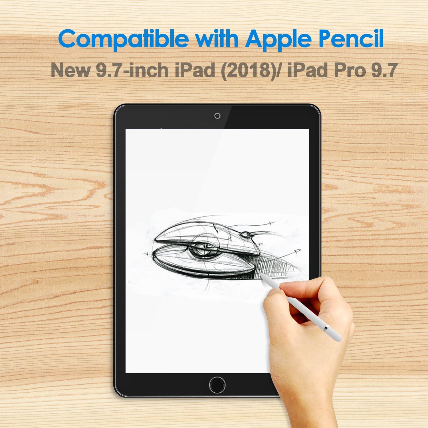 Screen Protector for iPad (9.7-Inch, 2018/2017 Model, 6th/5th Generation), iPad Air 1, iPad Air 2, iPad Pro 9.7-Inch, Tempered Glass Film