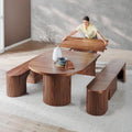 Solid Wood Extendable Round Dining Table Set, Expandable Dining Table, Elegant and Functional Design, Perfect for Dining Room, Royal Brown (Table + 2 Benches)